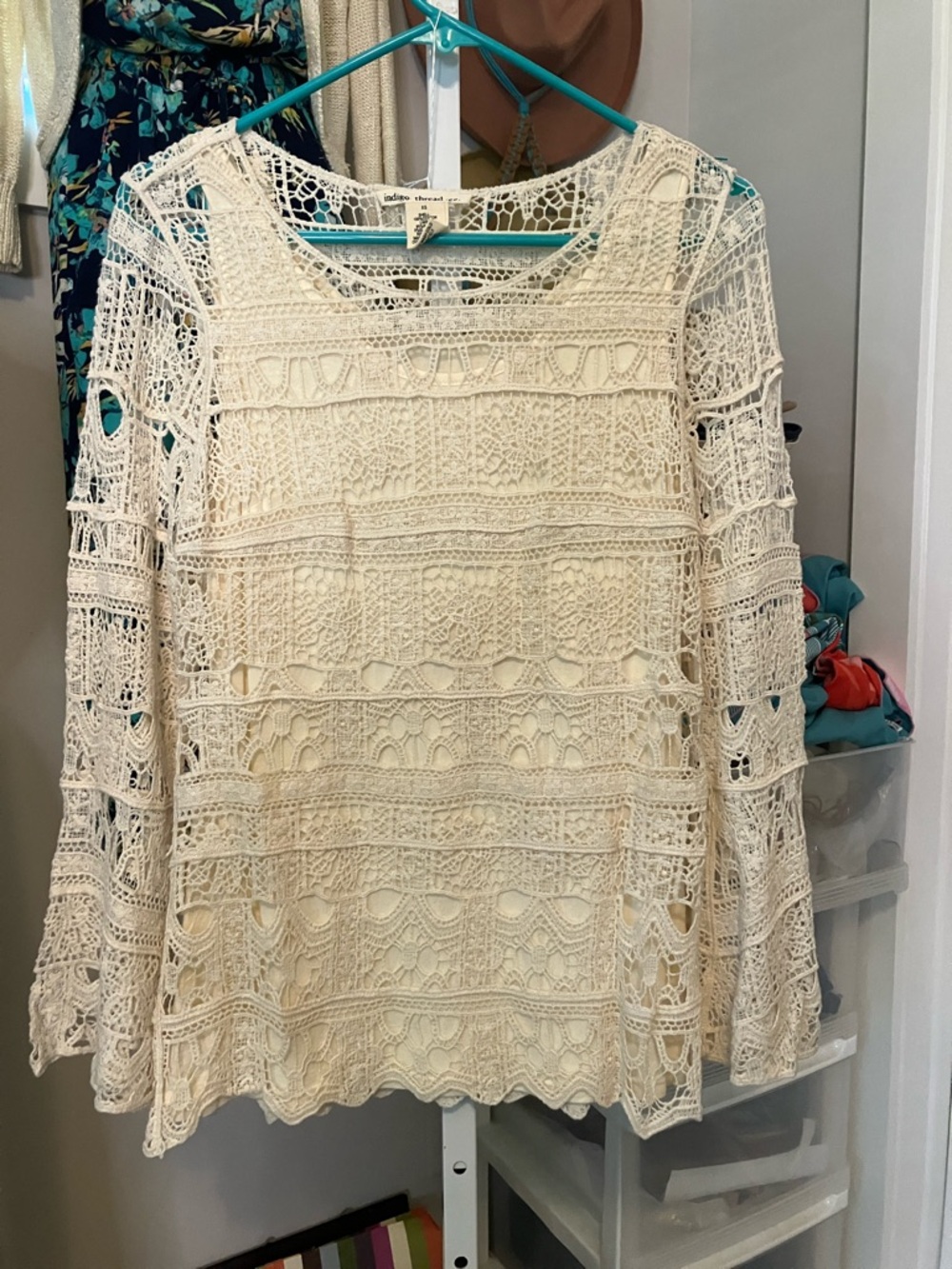 Boho Crochet Lace Tunic Top - Cream